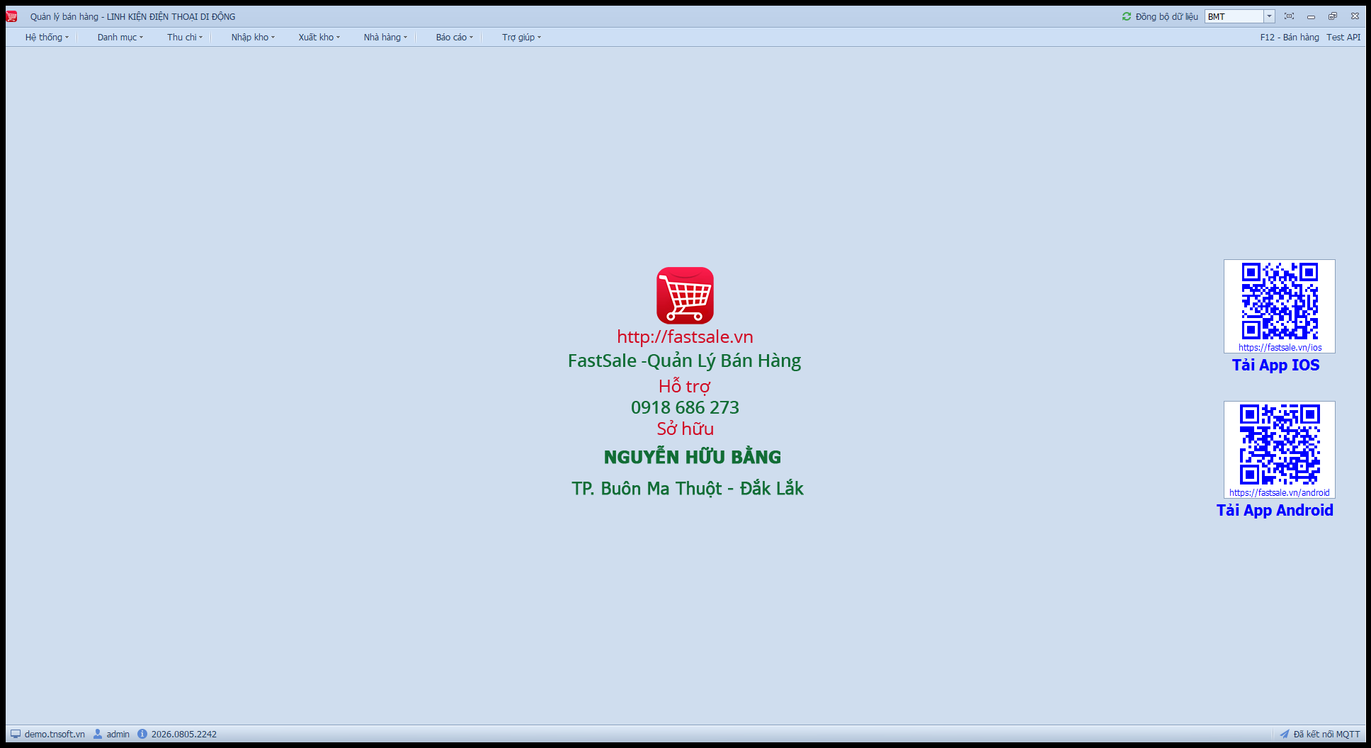 Màn hình chính sau khi đăng nhập FastSale